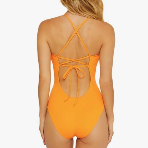 BECCA Fiesta Clare Plunge One-Piece Swimsuit Orange L - Picture 3 of 3